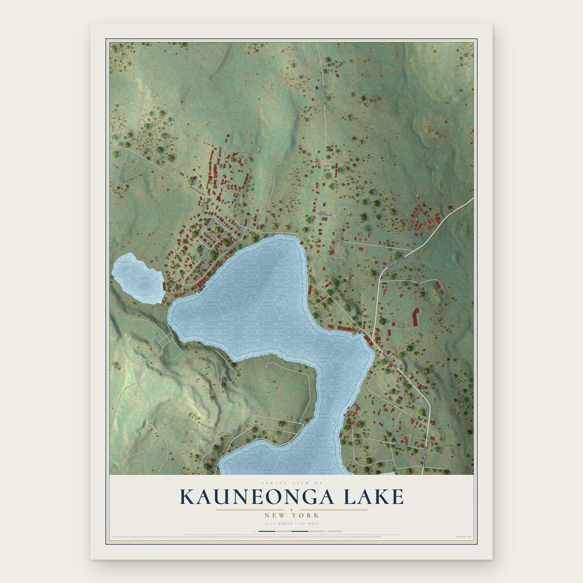 Kauneonga Lake, New York map print, the full design