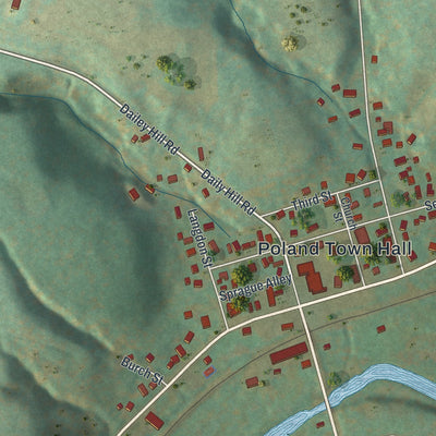 Close-up of the map of Kennedy, New York print showing street and building detail