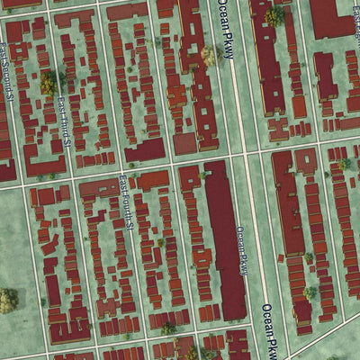 Close-up of the map of Kensington, Brooklyn, New York print showing street and building detail