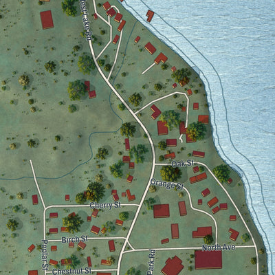 Close-up of the map of Keuka Park, New York print showing street and building detail