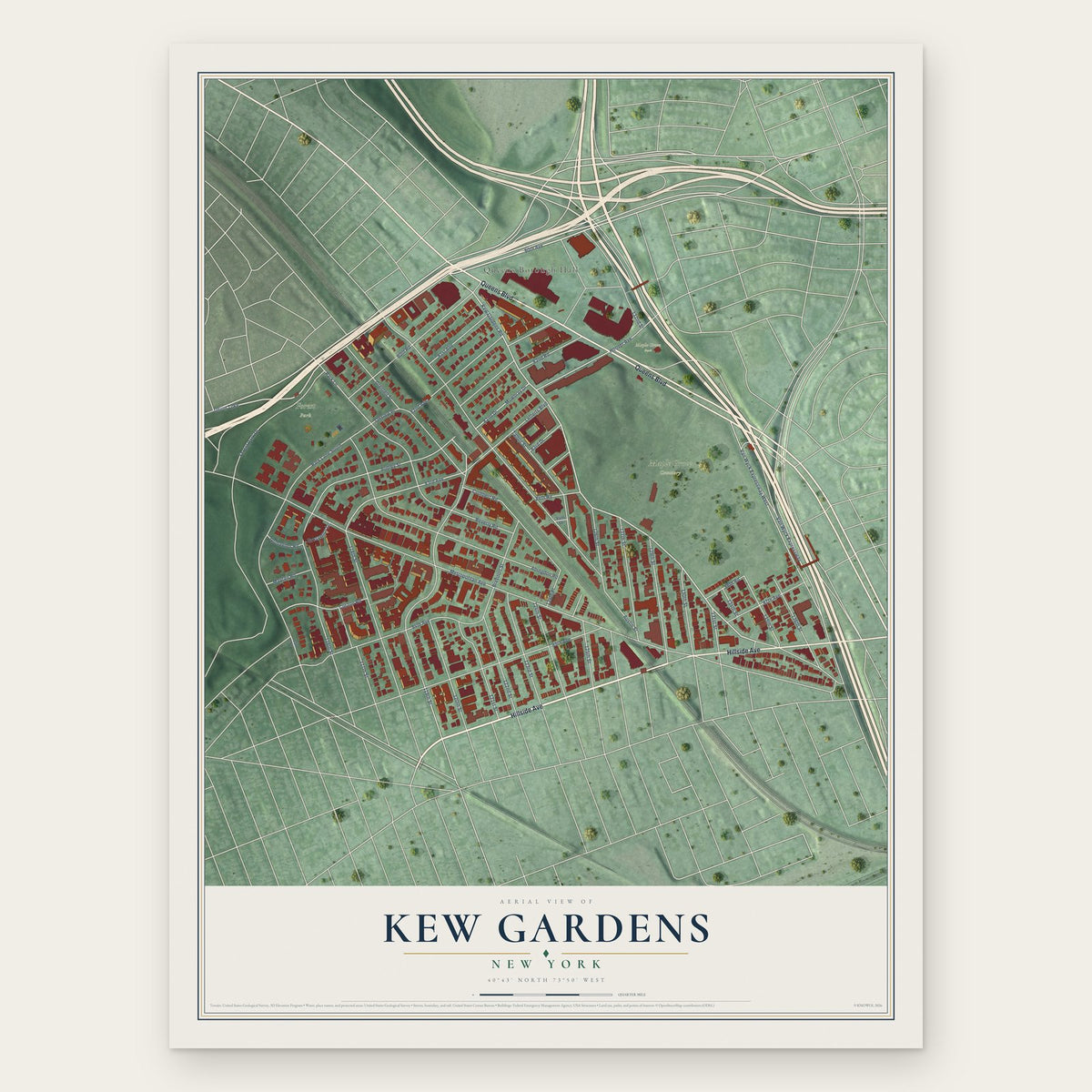 Kew Gardens, New York map print, the full design