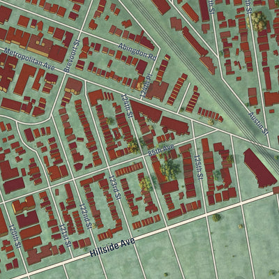 Close-up of the map of Kew Gardens, New York print showing street and building detail
