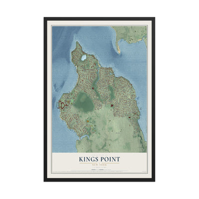 Kings Point, New York map print, 12" x 18" W/ Black Ayous Wood Frame mockup