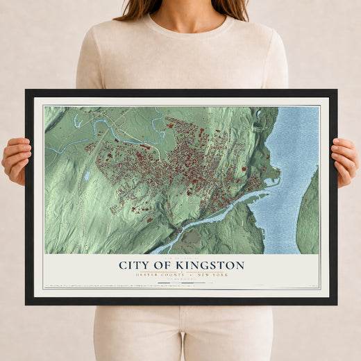 Map of the City of Kingston, Ulster County, New York, 12 x 18 inch print in a black wood frame