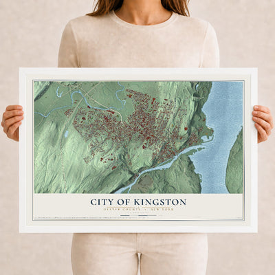 Map of the City of Kingston, Ulster County, New York, 12 x 18 inch print in a white wood frame