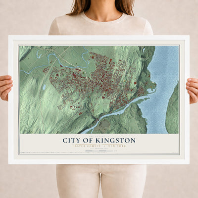 Map of the City of Kingston, Ulster County, New York, 18 x 24 inch print in a white wood frame