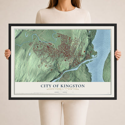 Map of the City of Kingston, Ulster County, New York, 24 x 36 inch print in a black wood frame
