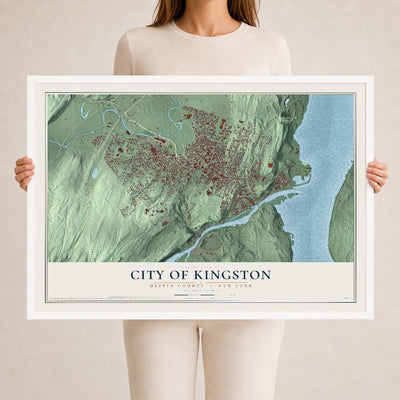 Map of the City of Kingston, Ulster County, New York, 24 x 36 inch print in a white wood frame