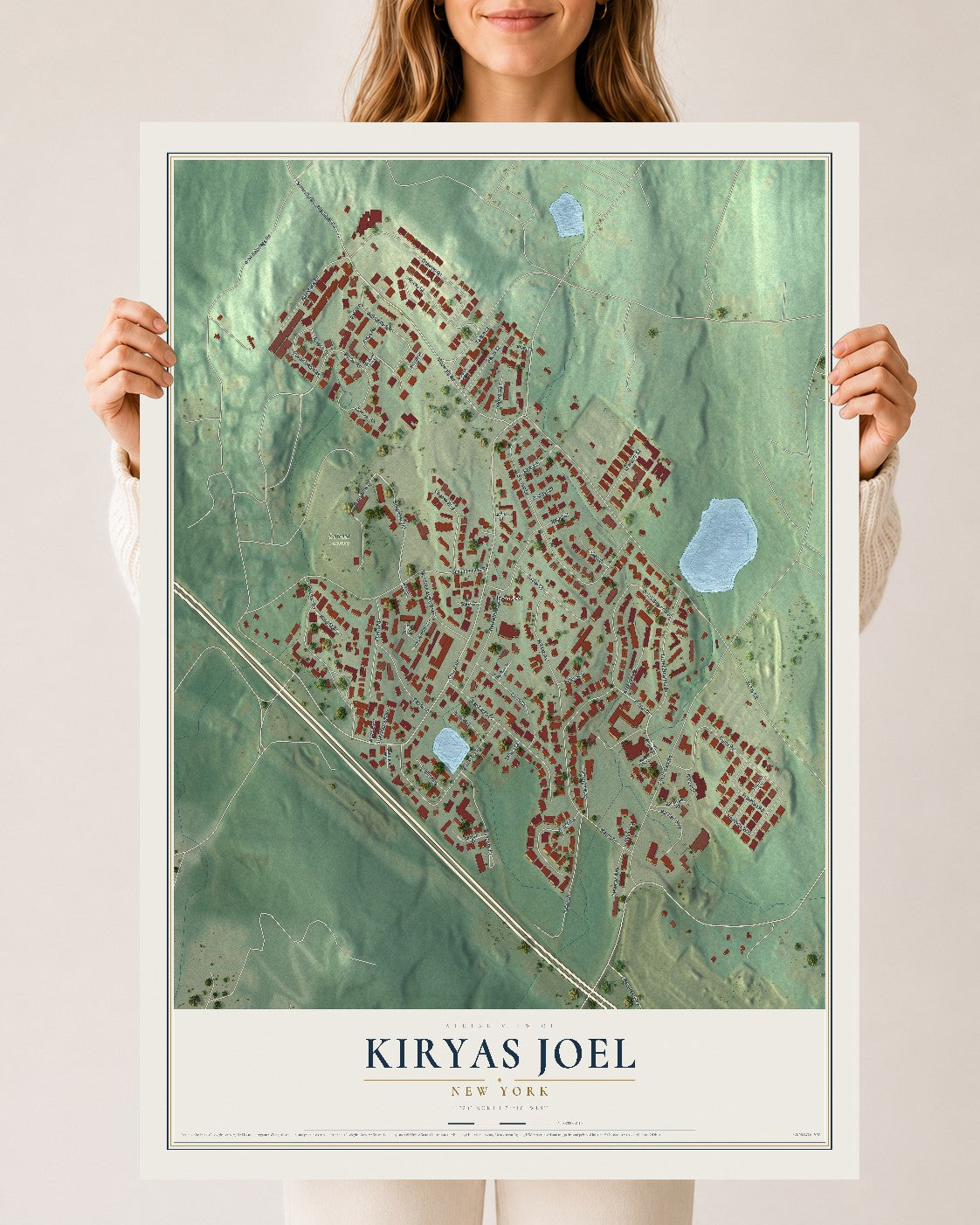 Kiryas Joel, New York map print, 24" x 36" Archival Matte Print mockup