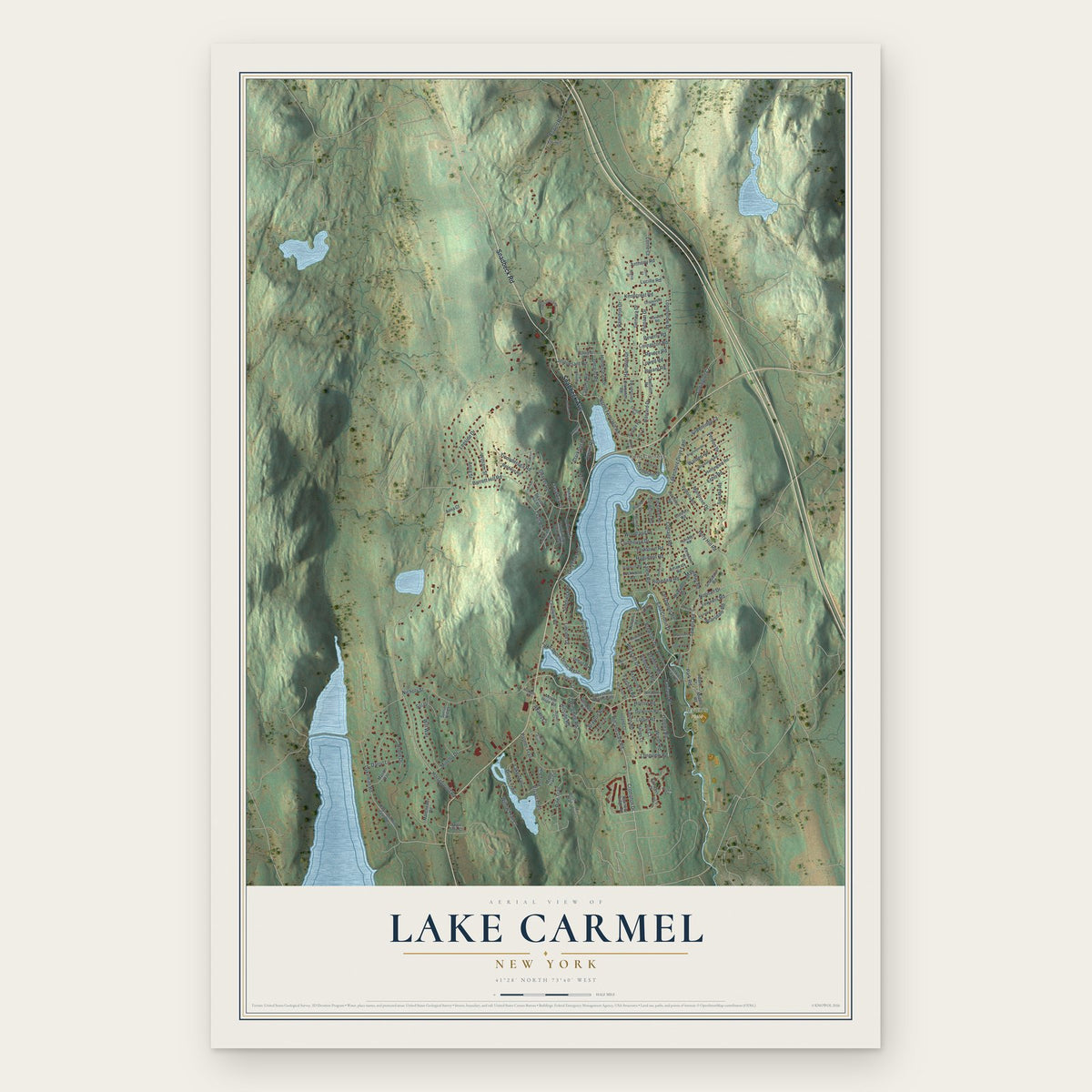 Lake Carmel, New York map print, the full design