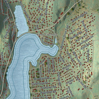 Close-up of the map of Lake Carmel, New York print showing street and building detail