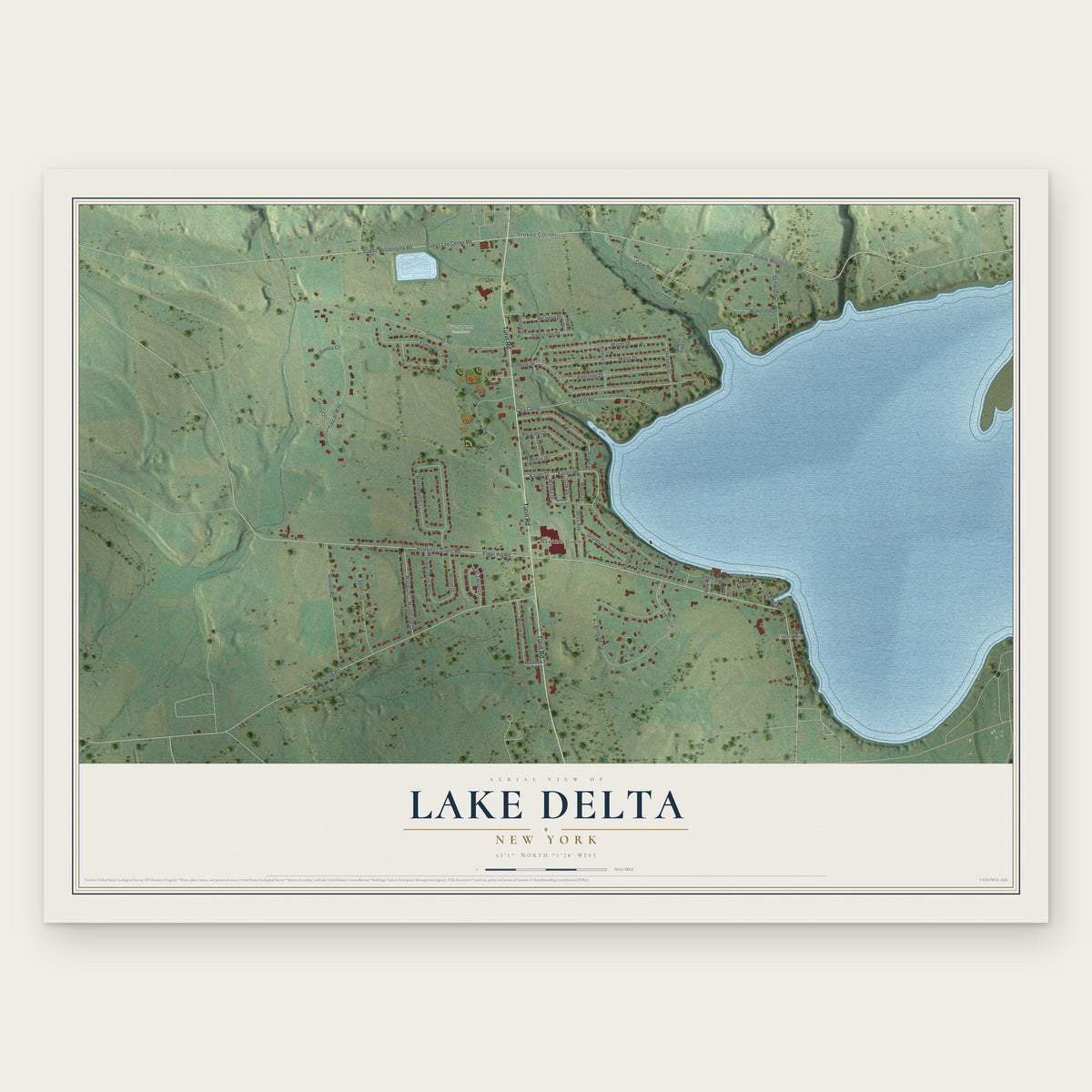 Lake Delta, New York map print, the full design