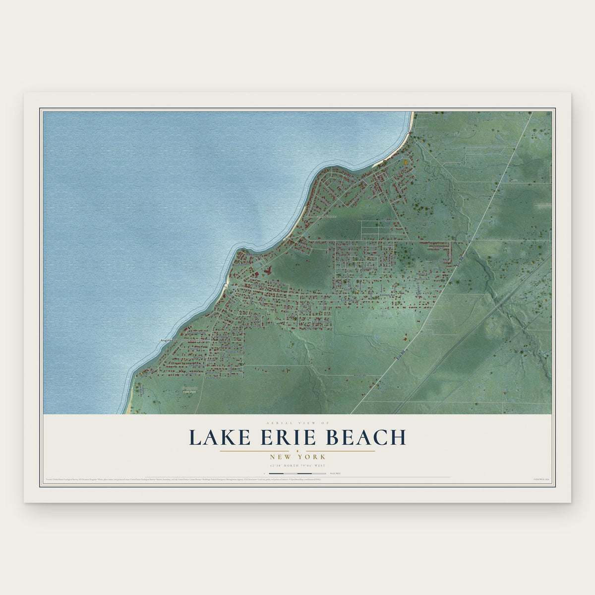 Lake Erie Beach, New York map print, the full design