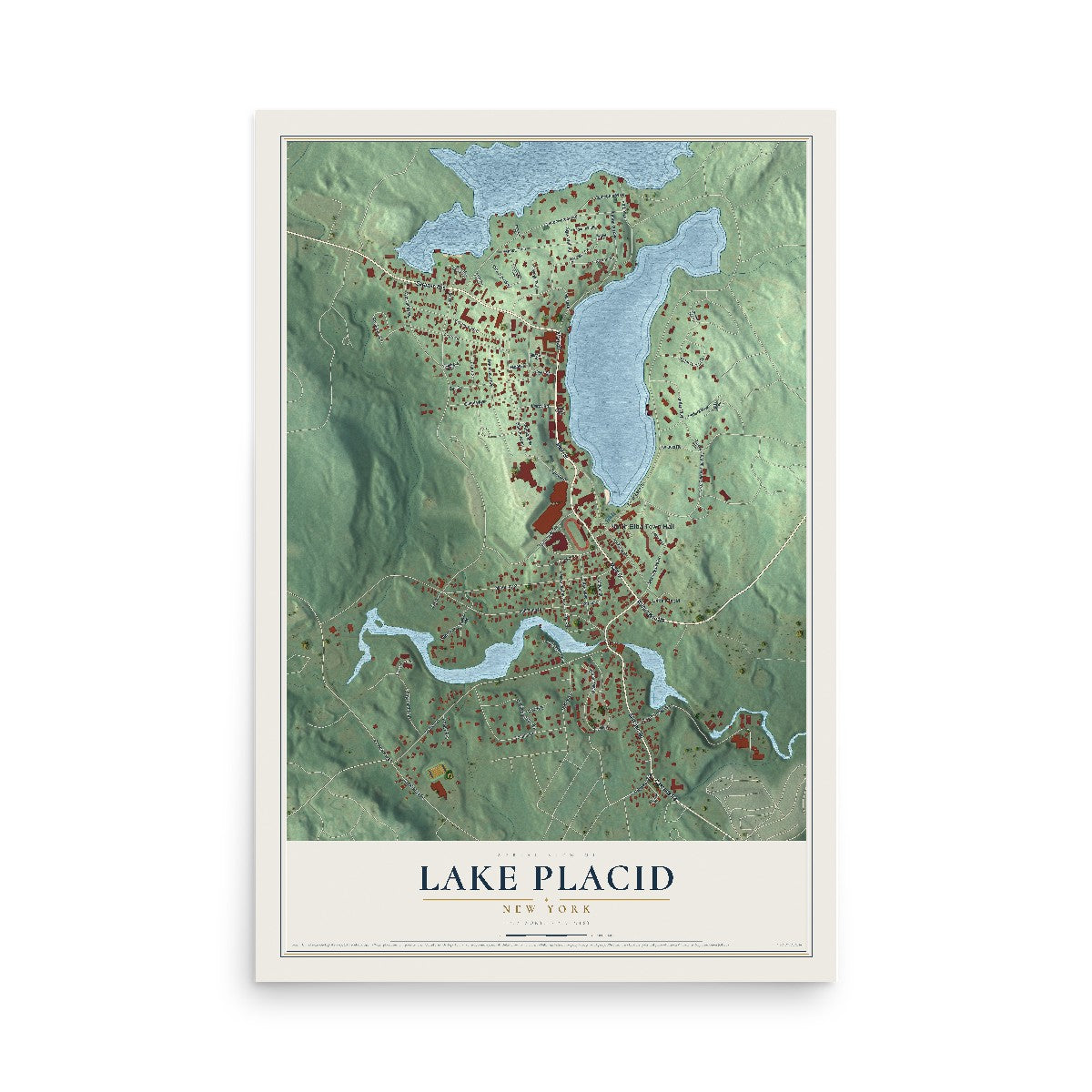 Lake Placid, New York map print, 12" x 18" Archival Matte Print mockup