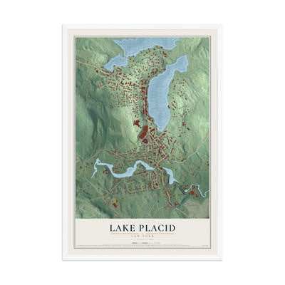Lake Placid, New York map print, 12" x 18" W/ White Ayous Wood Frame mockup