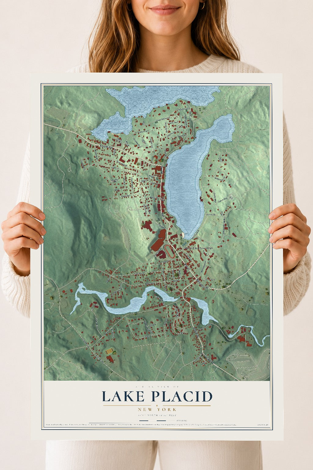 Lake Placid, New York map print, 18" x 24" Archival Matte Print mockup