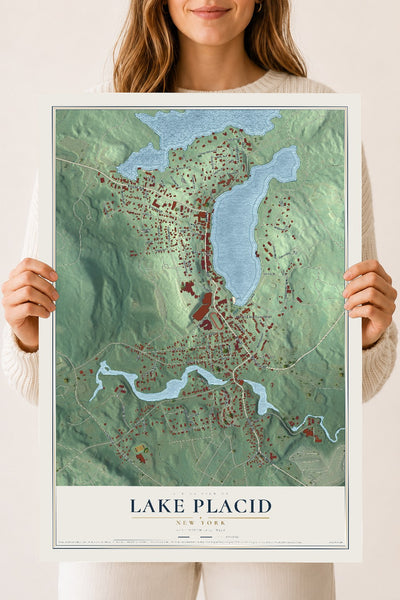 Lake Placid, New York map print, 18" x 24" Archival Matte Print mockup