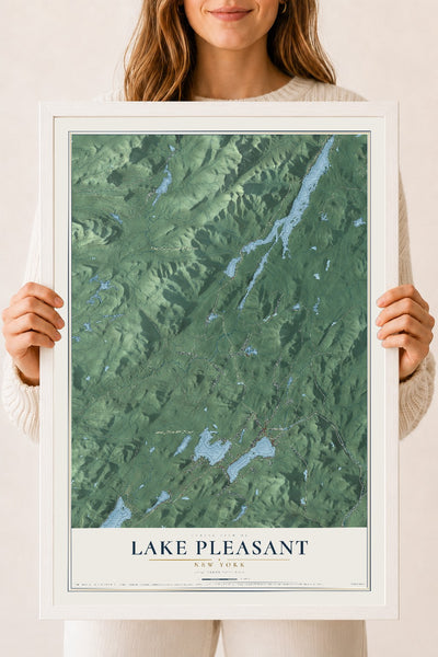 Lake Pleasant, New York map print, 18" x 24" W/ White Ayous Wood Frame mockup