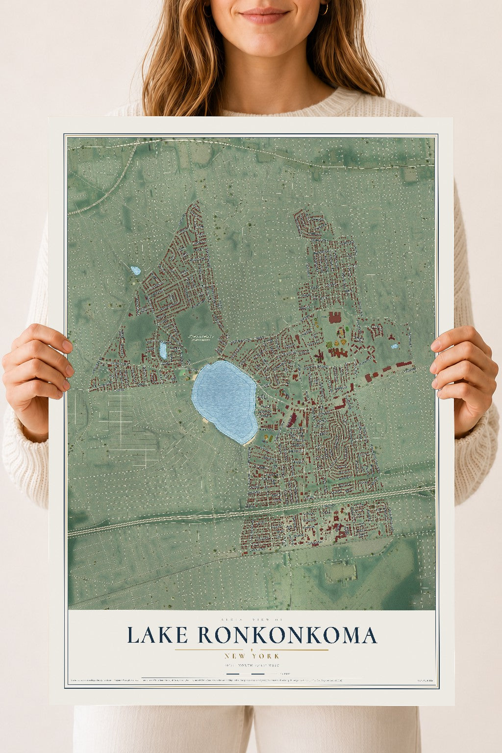 Lake Ronkonkoma, New York map print, 18" x 24" Archival Matte Print mockup