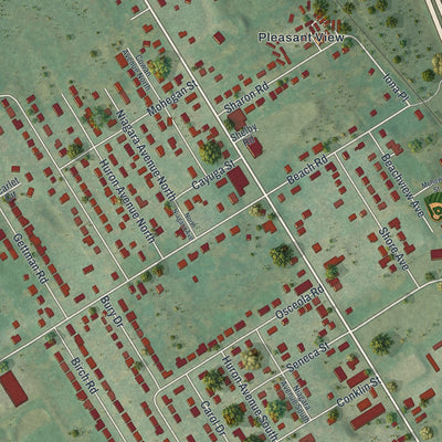 Close-up of the map of Lakeland, New York print showing street and building detail