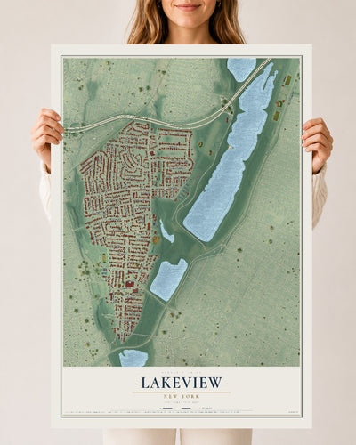 Lakeview, New York map print, 24" x 36" Archival Matte Print mockup