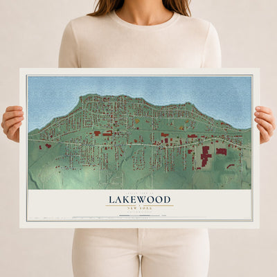 Lakewood, New York map print, 12" x 18" Archival Matte Print mockup