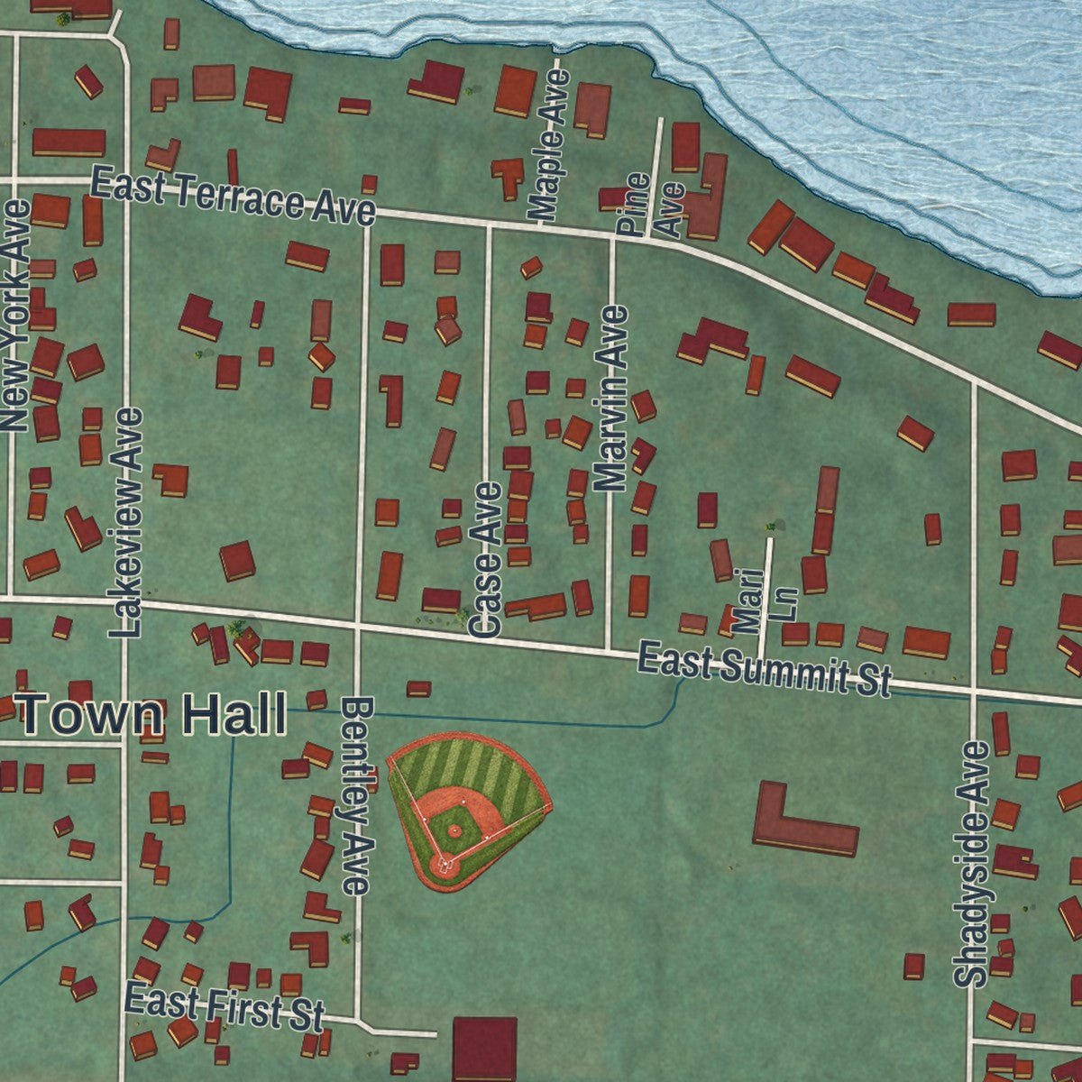 Close-up 2 of the Lakewood, New York map artwork