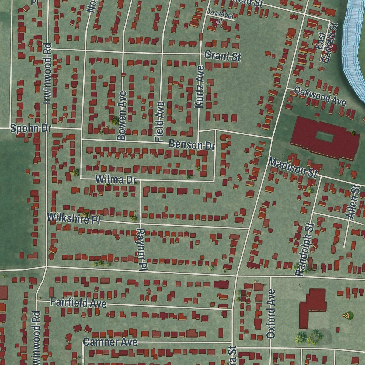Close-up 2 of the Lancaster, New York map artwork