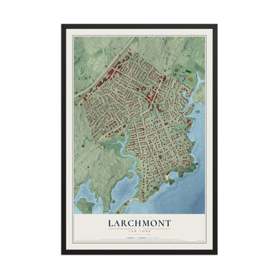 Larchmont, New York map print, 12" x 18" W/ Black Ayous Wood Frame mockup