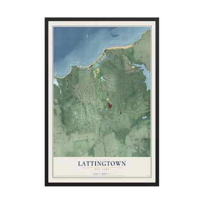 Lattingtown, New York map print, 12" x 18" W/ Black Ayous Wood Frame mockup