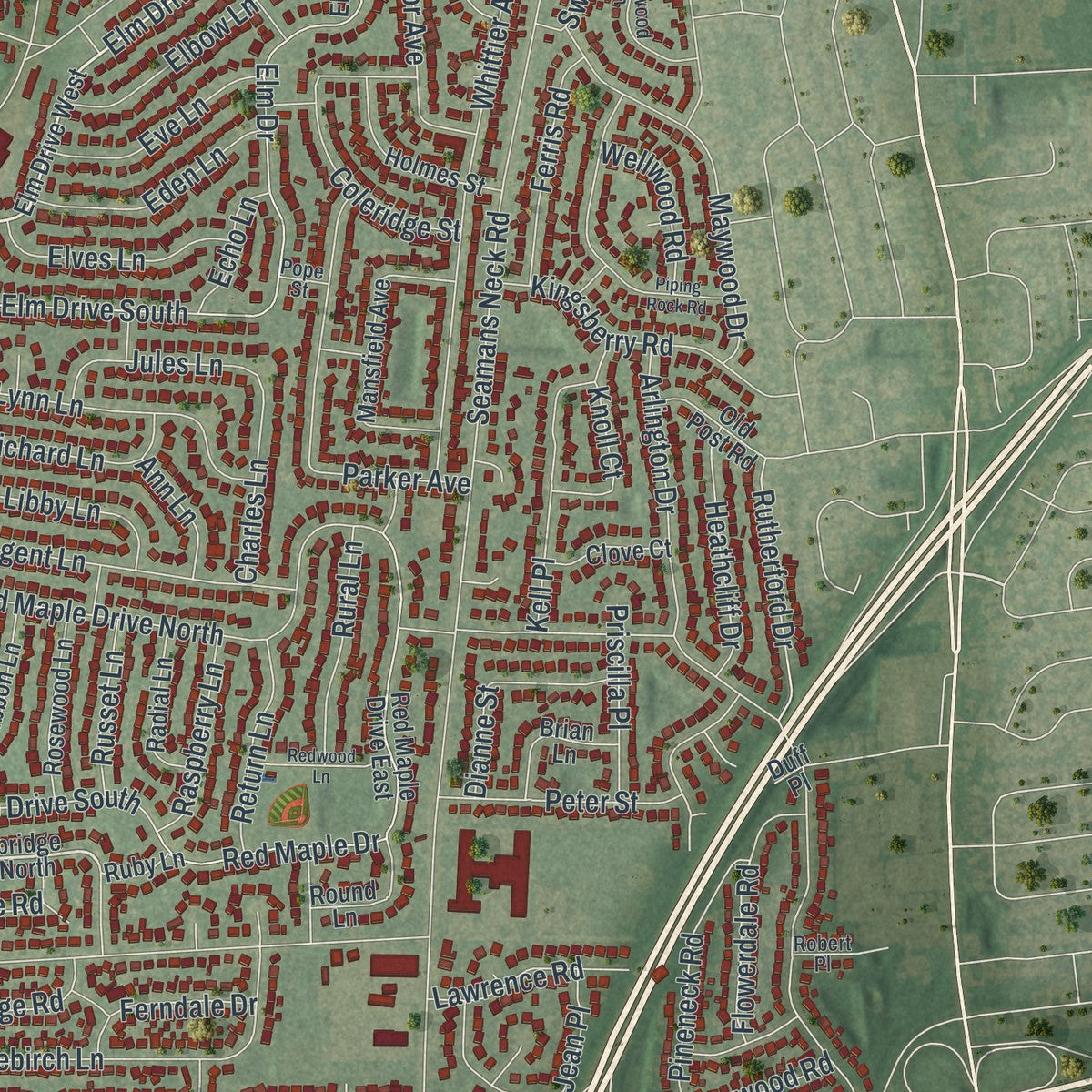 Close-up 2 of the Levittown, New York map artwork