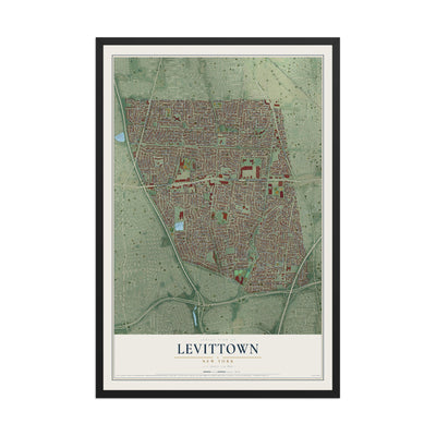Levittown, New York map print, 12" x 18" W/ Black Ayous Wood Frame mockup