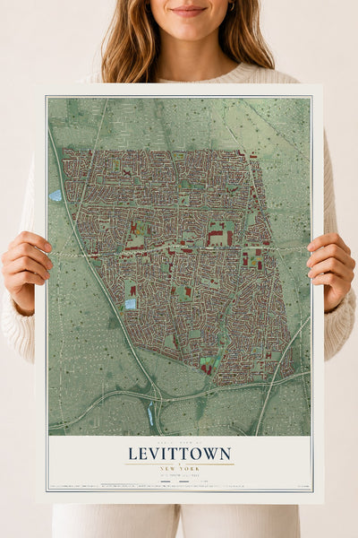Levittown, New York map print, 18" x 24" Archival Matte Print mockup