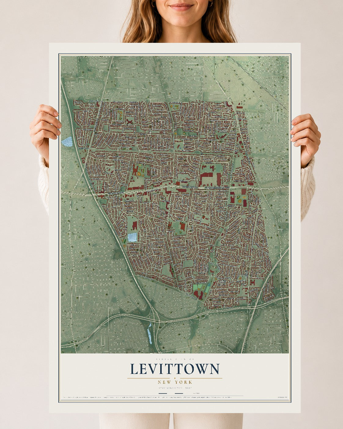 Levittown, New York map print, 24" x 36" Archival Matte Print mockup