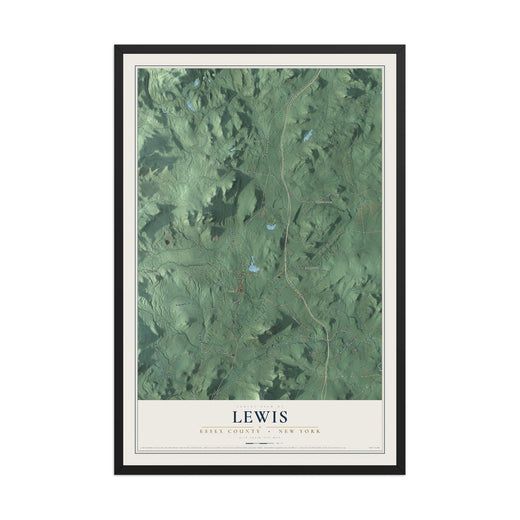 Map of Lewis, Essex County, New York, 12 x 18 inch print in a black wood frame