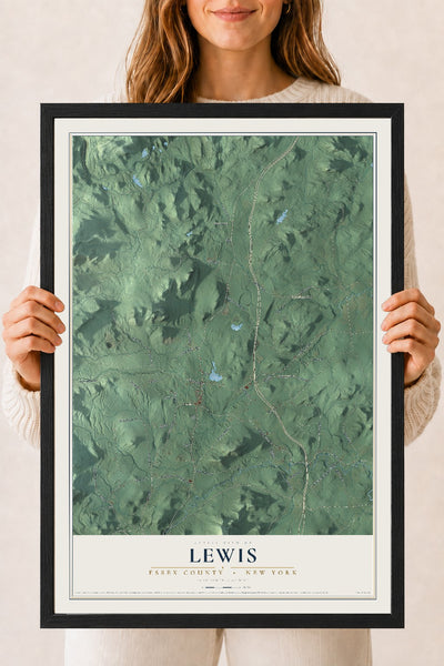 Map of Lewis, Essex County, New York, 18 x 24 inch print in a black wood frame