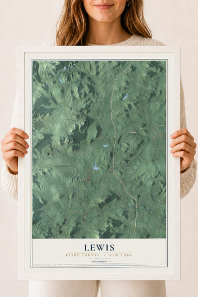 Map of Lewis, Essex County, New York, 18 x 24 inch print in a white wood frame