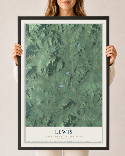 Map of Lewis, Essex County, New York, 24 x 36 inch print in a black wood frame