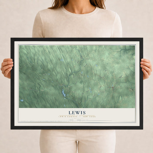 Map of Lewis, Lewis County, New York, 12 x 18 inch print in a black wood frame