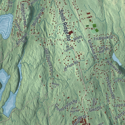 Close-up of the map of Lewisboro, New York print showing street and building detail