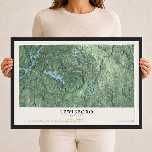 Map of Lewisboro, New York, 12 x 18 inch print in a black wood frame