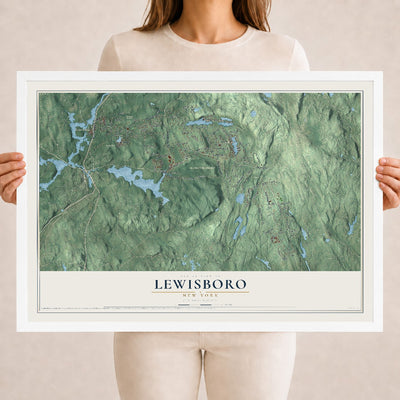 Map of Lewisboro, New York, 18 x 24 inch print in a white wood frame