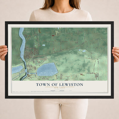 Lewiston, New York map print, 18" x 24" W/ Black Ayous Wood Frame mockup