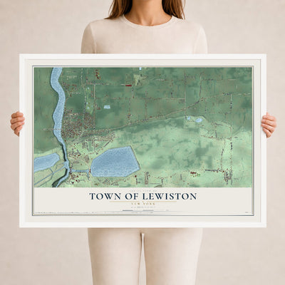 Lewiston, New York map print, 24" x 36" W/ White Ayous Wood Frame mockup