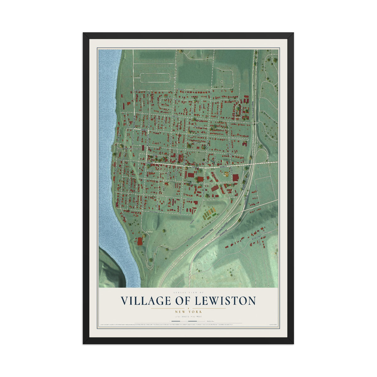 Lewiston, New York map print, 12" x 18" W/ Black Ayous Wood Frame mockup