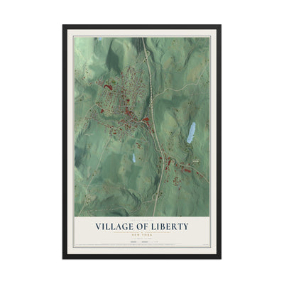 Liberty, New York map print, 12" x 18" W/ Black Ayous Wood Frame mockup