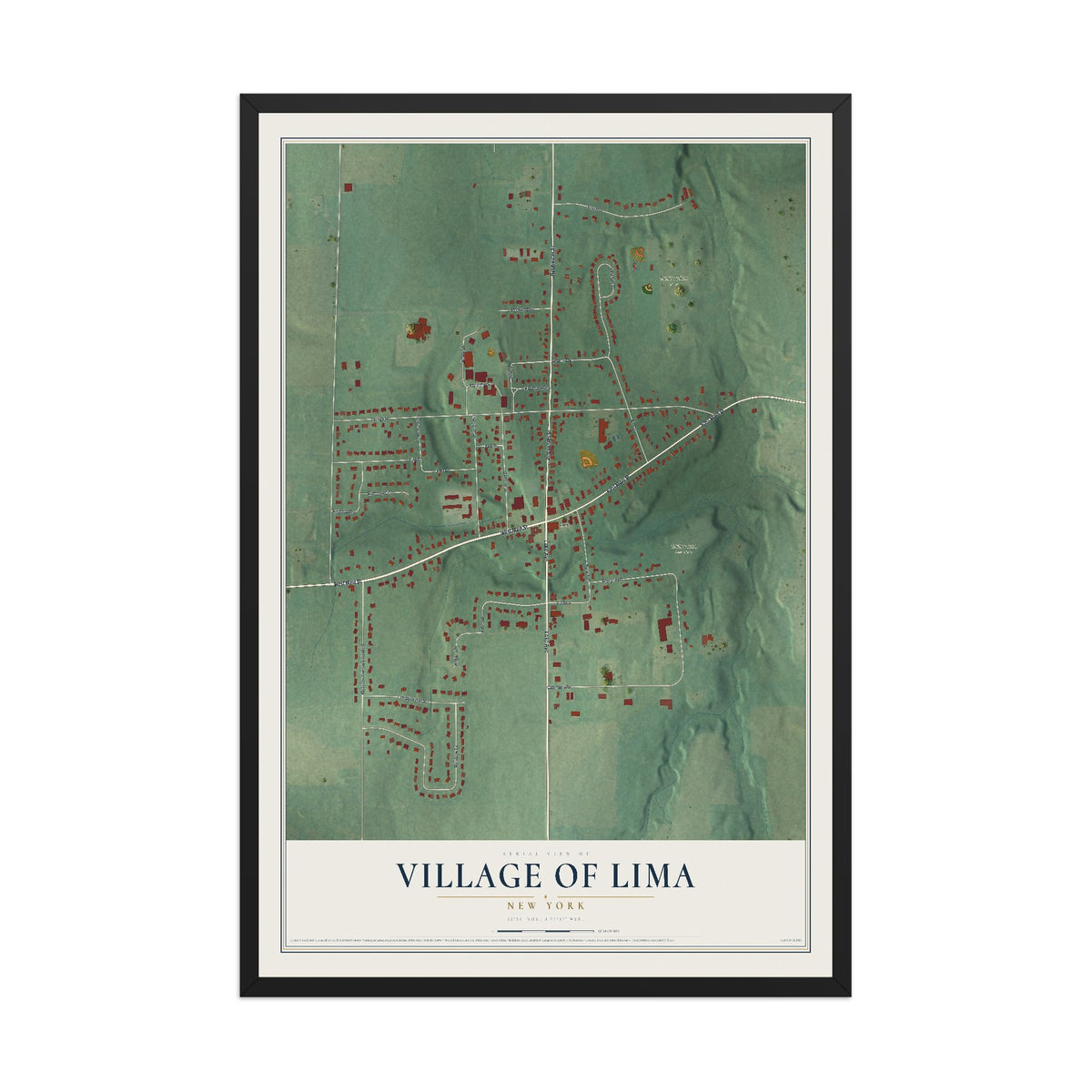 Lima, New York map print, 12" x 18" W/ Black Ayous Wood Frame mockup