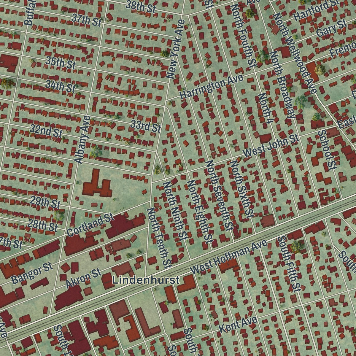 Close-up 2 of the Lindenhurst, New York map artwork