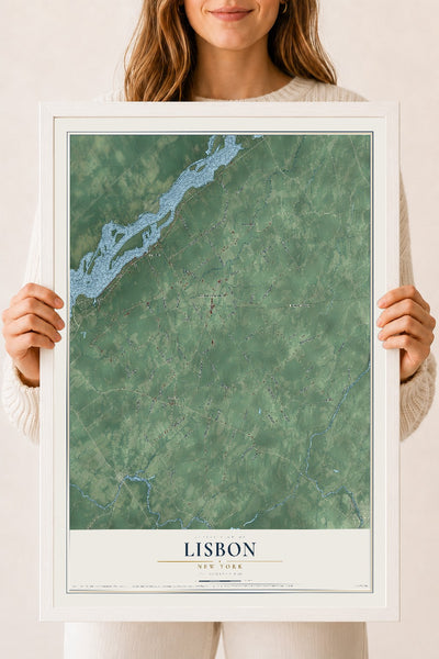 Map of Lisbon, New York, 18 x 24 inch print in a white wood frame