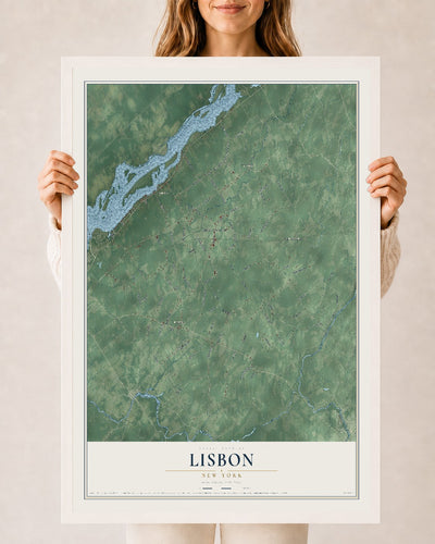 Map of Lisbon, New York, 24 x 36 inch print in a white wood frame